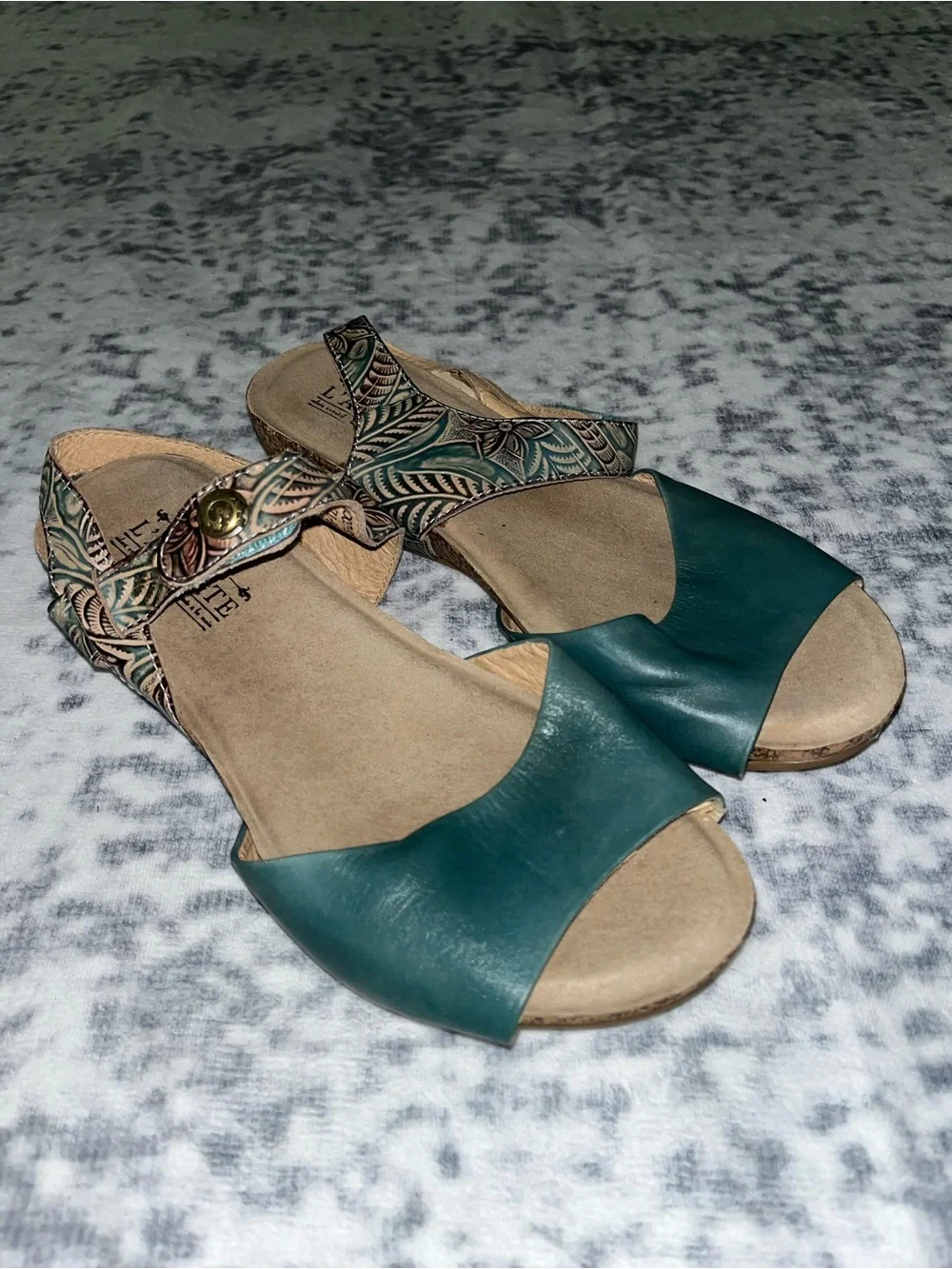 L'Artiste by Spring Step Ceylan Sandals Teal Leather Brown Size 40 US 9 VGUC